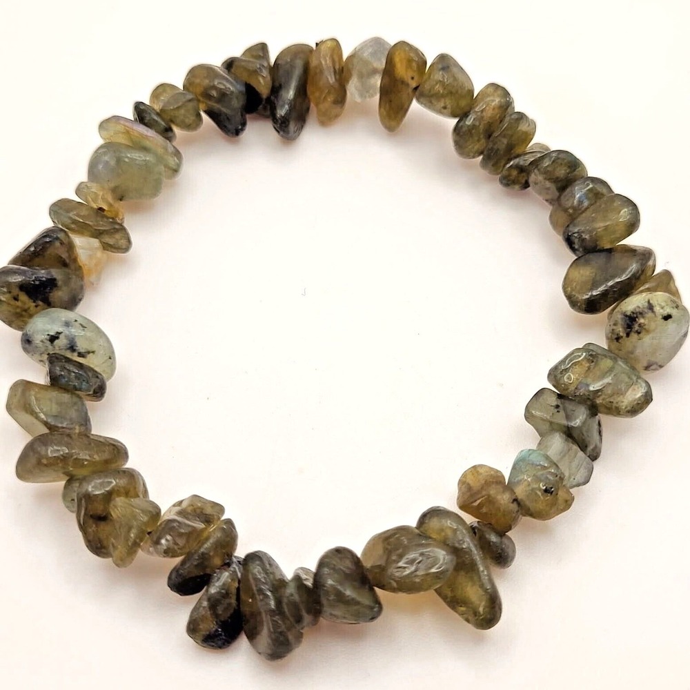 Labradorite Natural Gemstone Chip Handmade‎ Stretch Bracelet